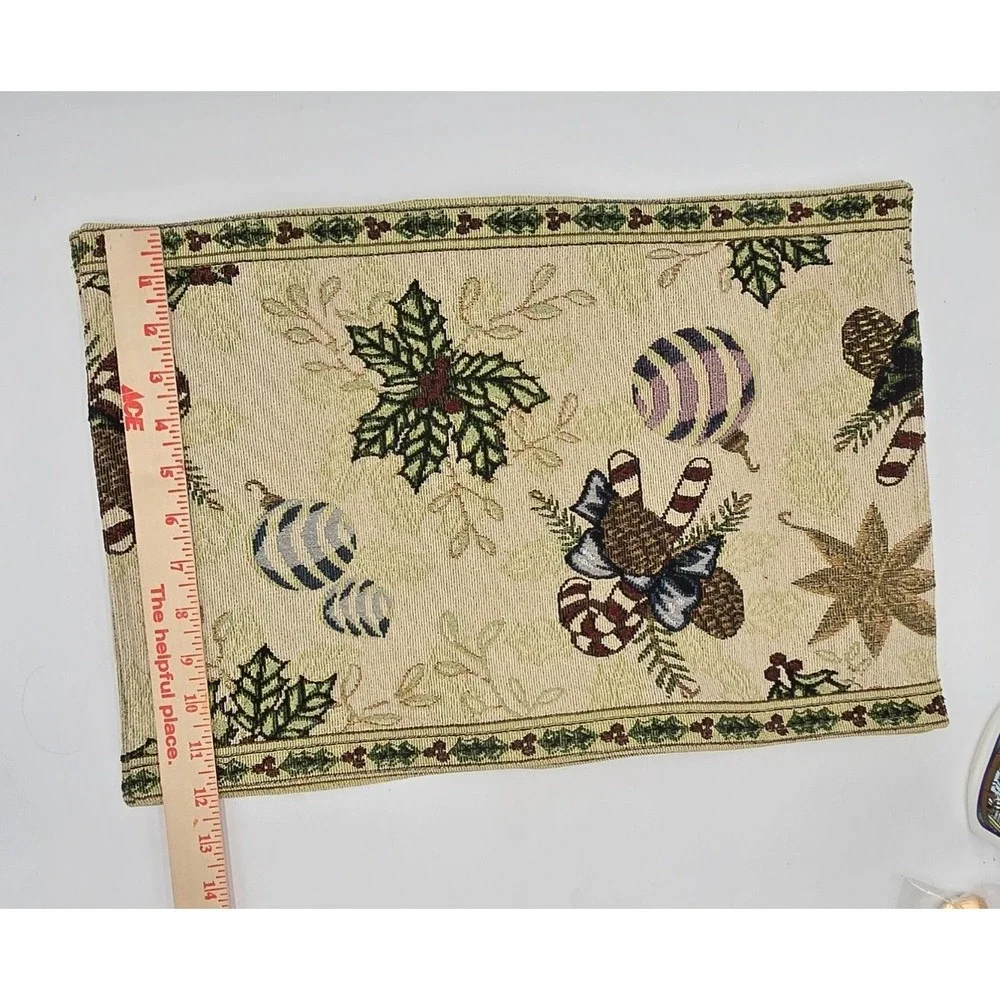 2 Christmas Holiday Tapestry Placemats‎ Candy Canes Ornaments Woven